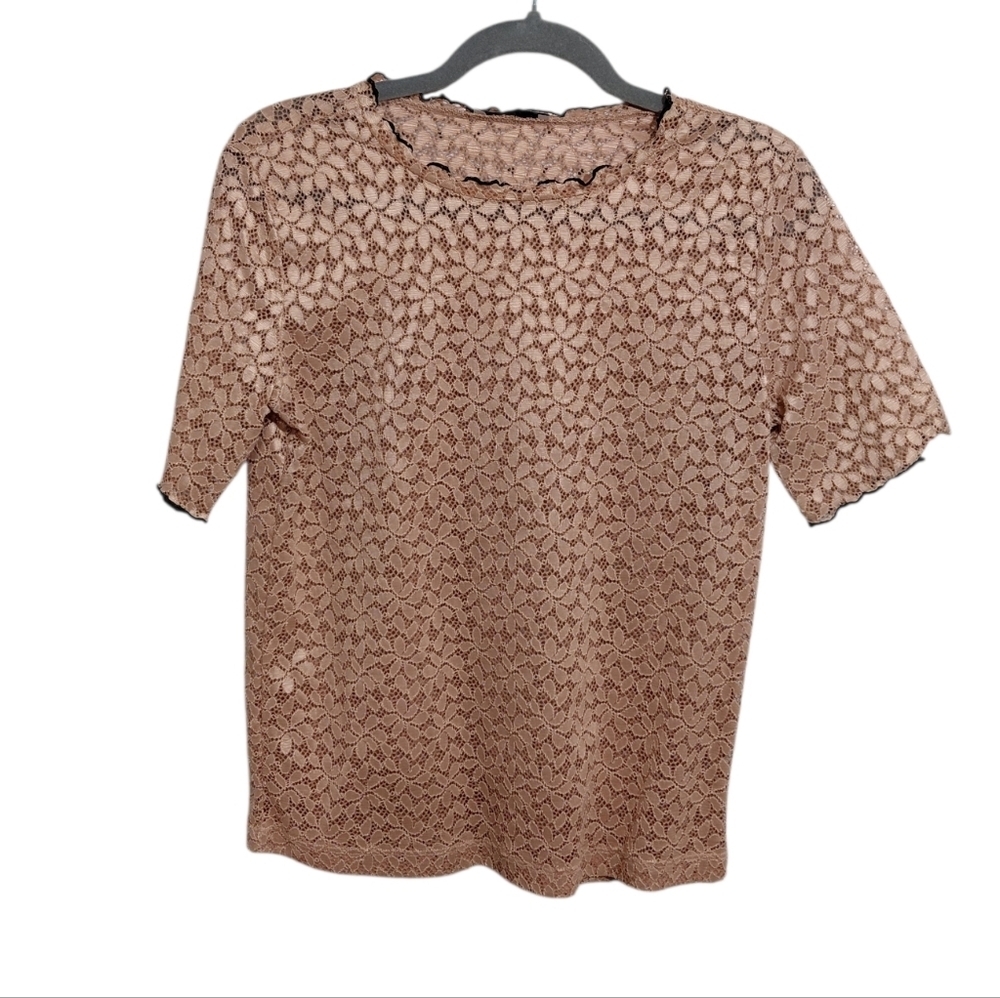 Zara Short Sleeve Lace Top - Beige